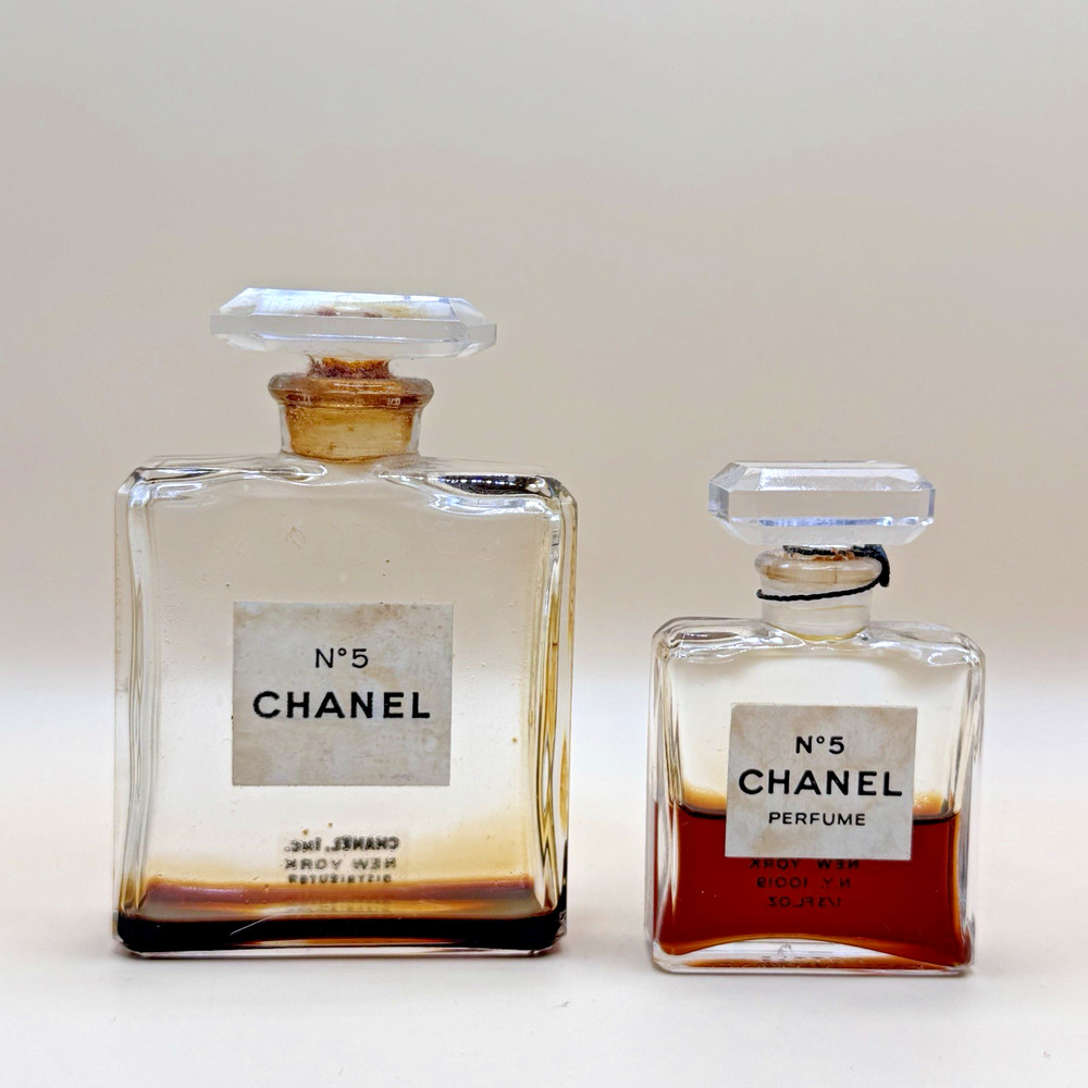 Chanel No 5 Paris 50’s VTG Bottle Volume Printed RARE Cord Intact Lot of 2